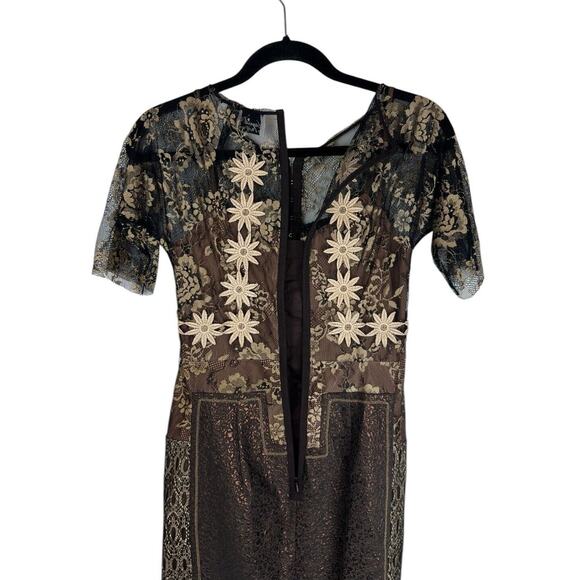Beguile Byron Lars Lace Sheath Dress Size 2P Marguerite Carissima Floral Brown - Picture 7 of 10